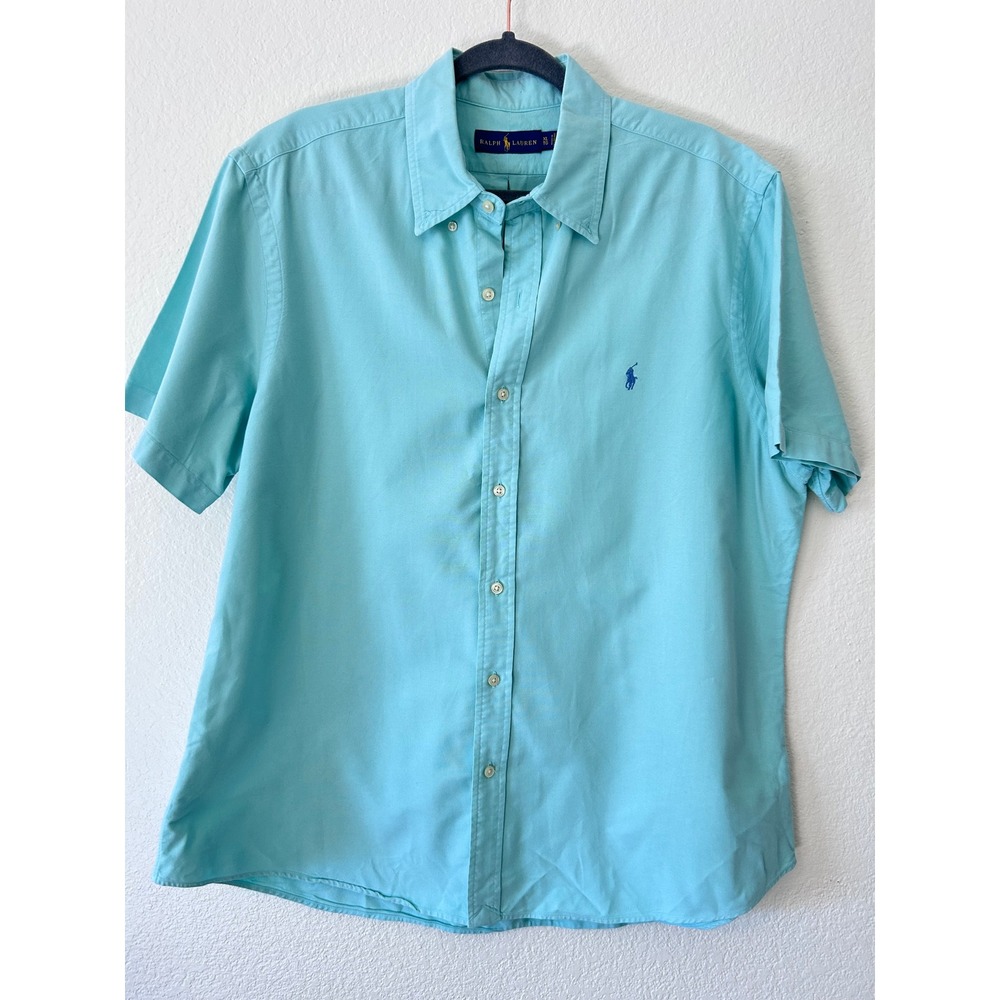 Ralph‎ Lauren Classic Short-Sleeve Button-Down 100% Cotton Oxford Shirt Aqua XL